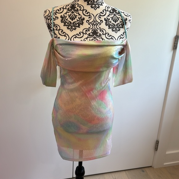 Amanda Uprichard Jacinta Rainbow Sequin Dress in Glow - Picture 4 of 9